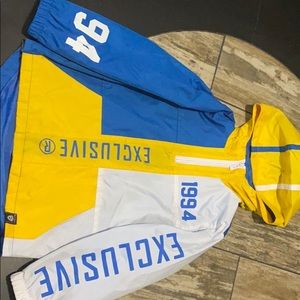 Encrypted Small yellow Blue white pull over jacket